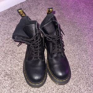 Dr. Martens Black Leather Boots with Yellow Stitching
